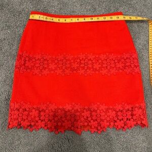 J. Crew red cotton floral scalloped lace mini skirt, size 0